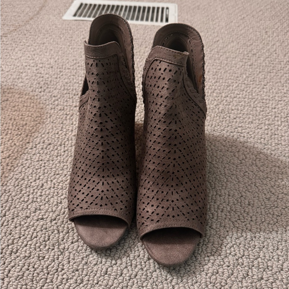 Fergalicious Brown Heeled Booties with Woven Texture